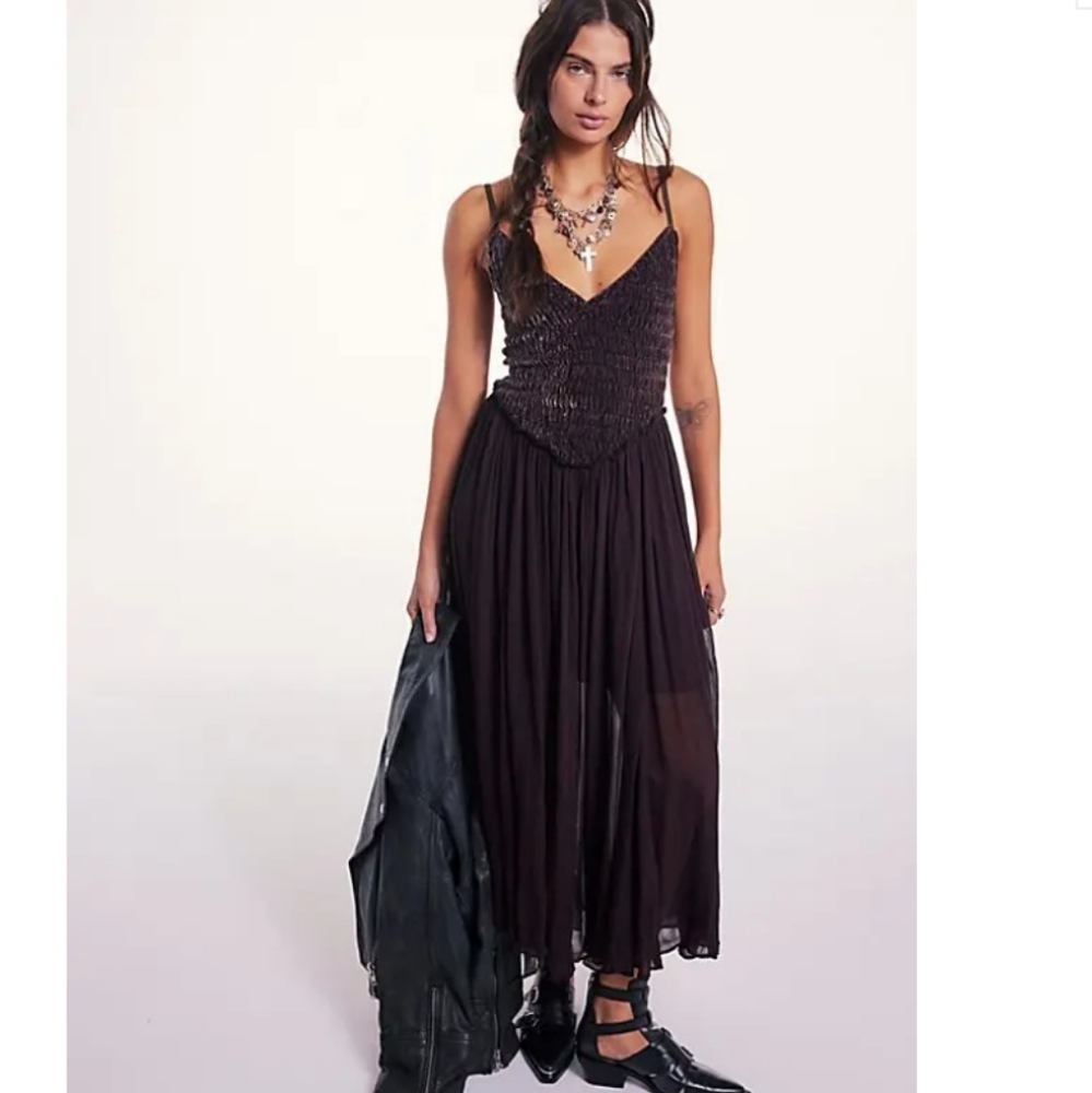 Free People Black Beaded Midi Dress